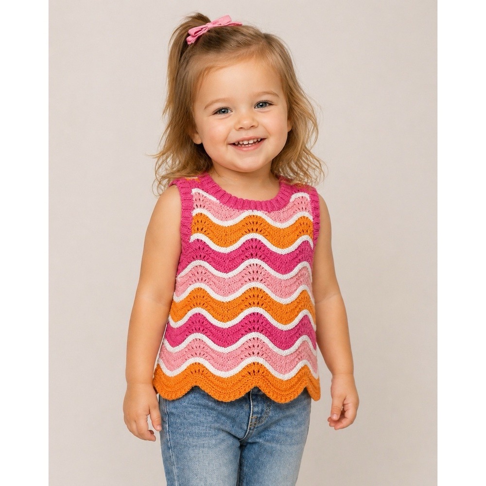Andy & Evan Girls 2T Crochet Knit Top Chevron Pink Orange Boho Scallop Hem